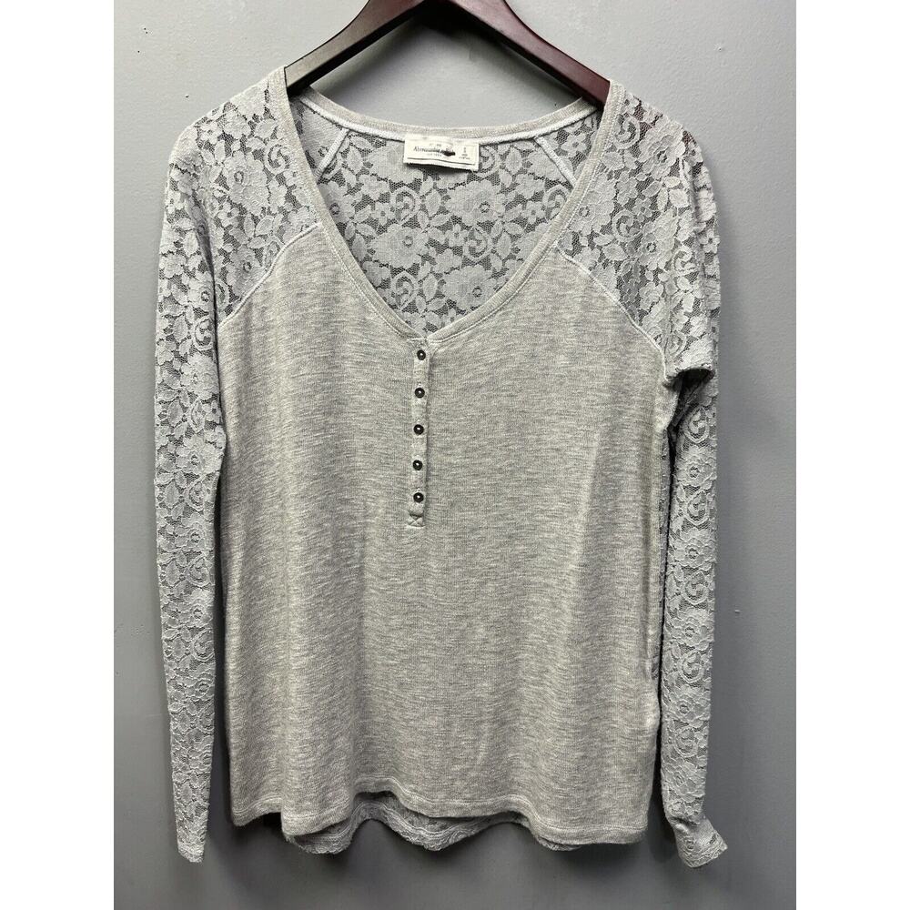 Abercrombie & Fitch Gray Lace-Sleeve Henley Top